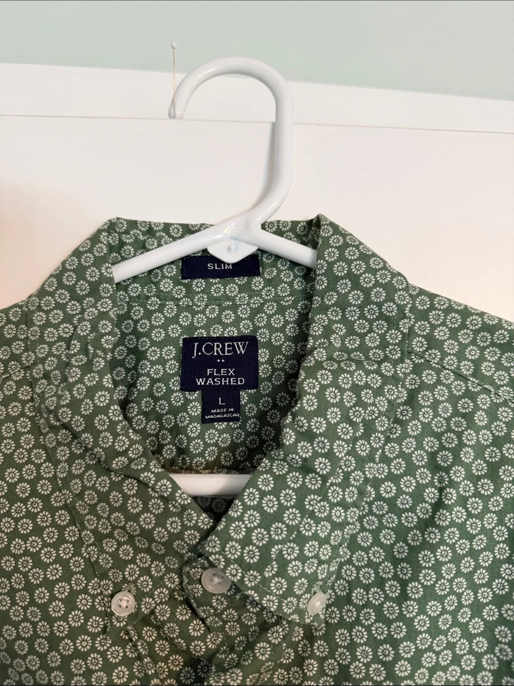 J. Crew Green Short-Sleeve Button-Down with Micro Floral Print